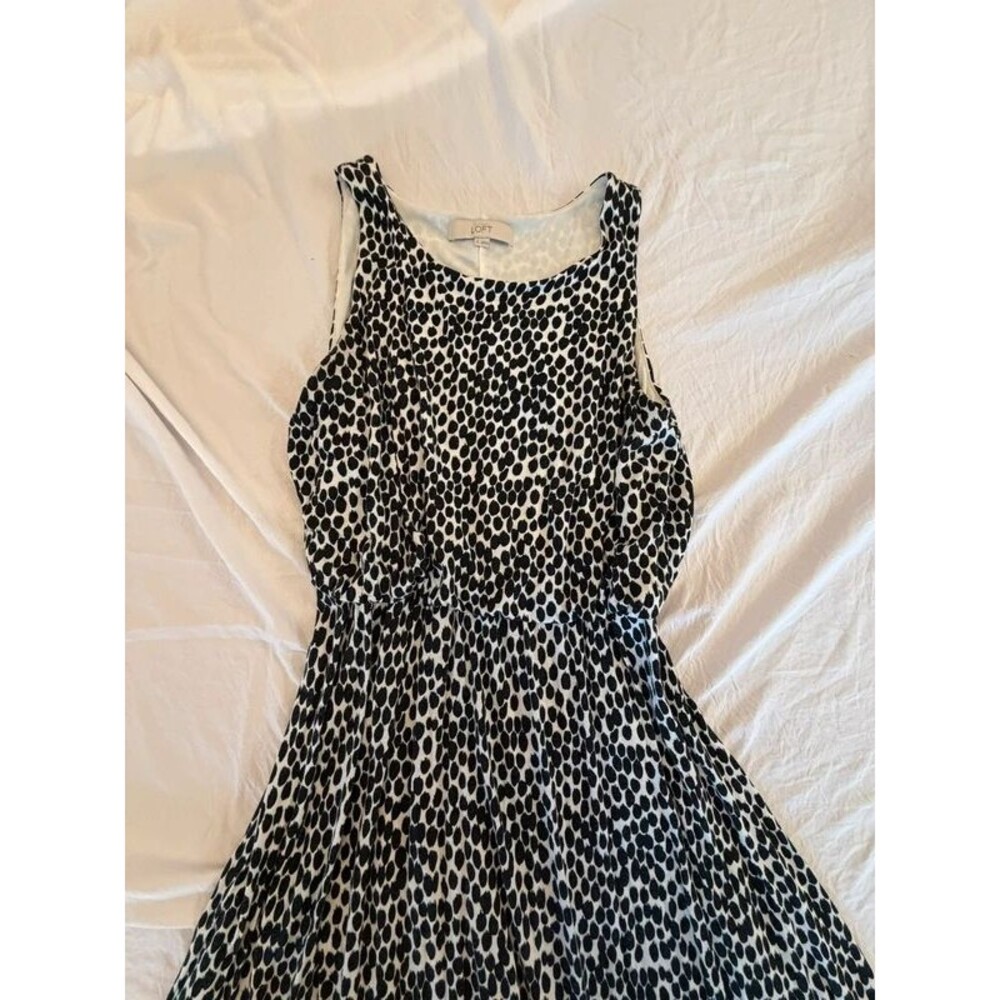 Ann Taylor LOFT Womens Size S Black White Animal Print Sleeveless Midi Dress